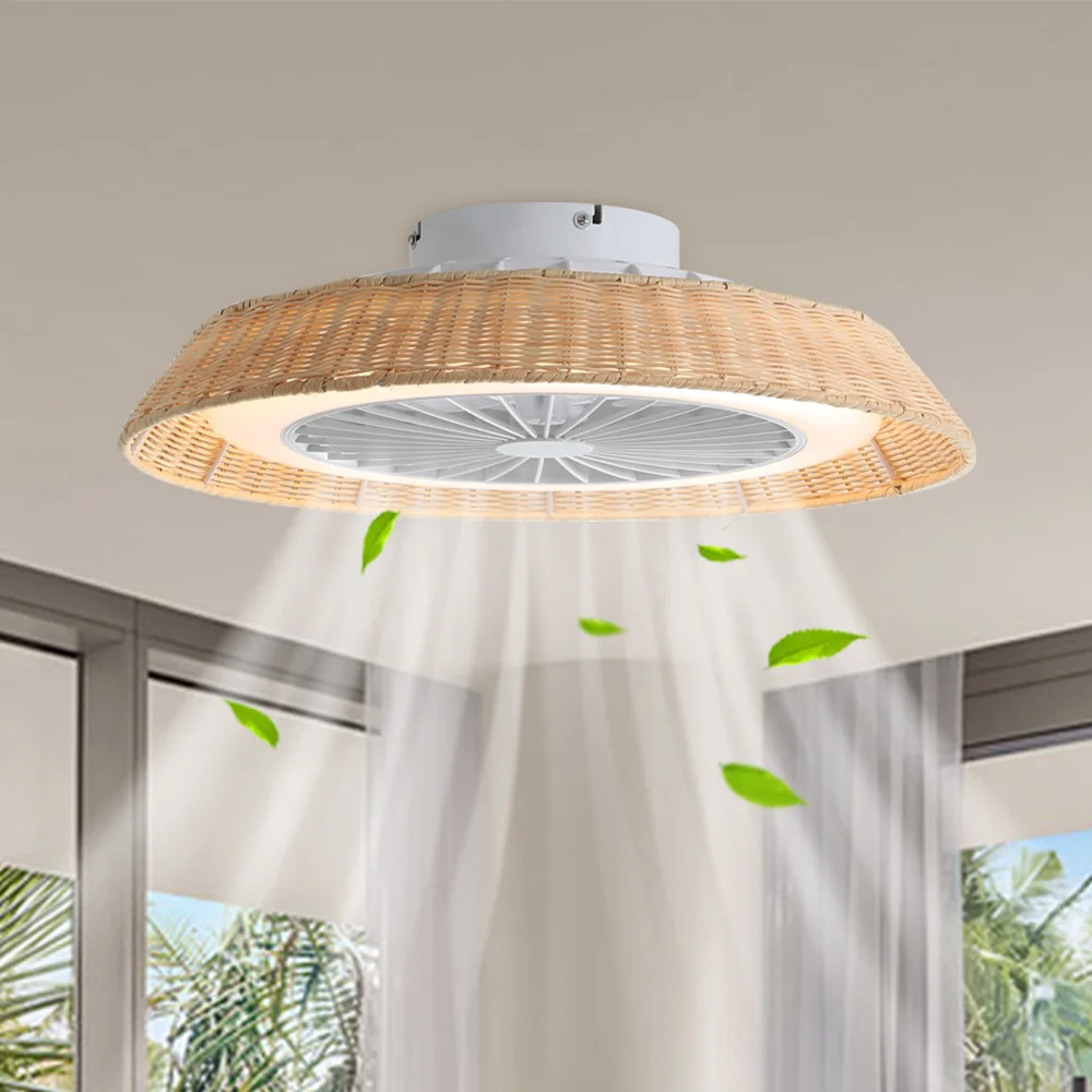 stylish design 18 Inch Rattan Caged Smart Tuya APP Control Ventilador De Techo Modern LED Ceiling Fan With Light and Remote 0