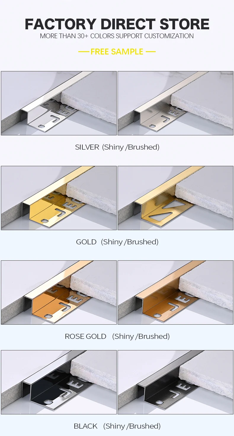 Foshan Factory Jeca Stainless Steel Tile Trim Tile Corner Trim For Wall