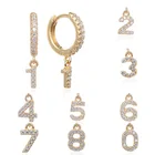 Hoop Gemnel Custom Jewelry Arabic Numerals 14k Gold Plated Pendant Diamond Paving Hoop Earrings
