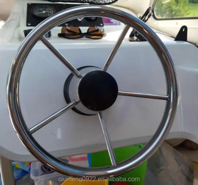 Acouto Boat Steering Wheel 13-1/2 Inch 9-Spoke Marine Steering Wheel Stainless Steel 15 ° Tilt Angle Silver Accessory - View #7