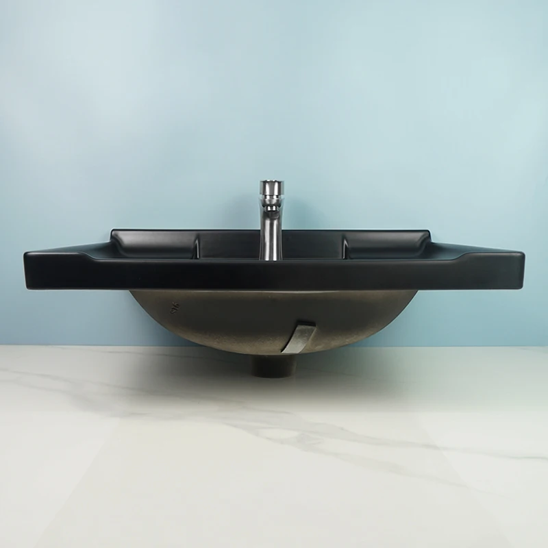 Tarpul Hot Selling Modern Hotel Ceramic Bathroom Vanity Cabinet Rectangular Mat Black Sink Basin Overflow Basin Overflow manufacture