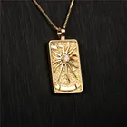 Necklace Europe America Nordic Solomon Style Tarot Rectangle Necklace Retro Zircon Rectangle Necklace