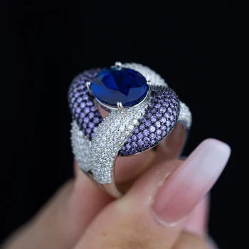 Wholesale new fashion 18K gold-plated ring 925 Silver Cubic Zirconia Ring Blue zirconia main stone fashion flower women's ring