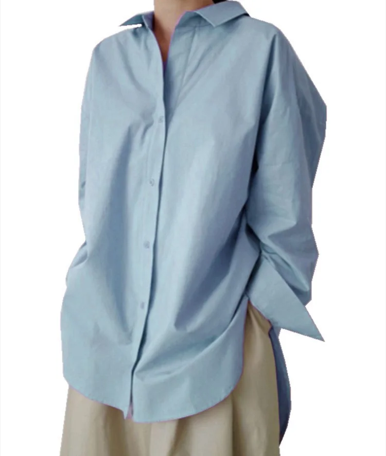 Fashion Denim Blue Shirts Women's Asymmetrical Blouse Casual Long Sleeve Blusas Female Button Down Tunic Loose Top details