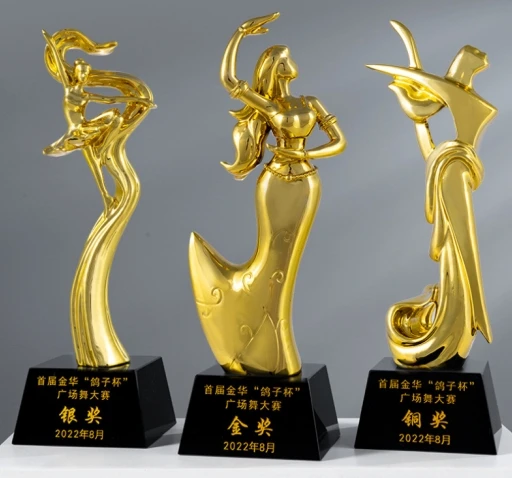 product jy wholesale customizable logo gold plating resin dancing girl dancer trophy awards souvenir with gift box-10