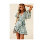 Floral New Style Woman V-neck Natural Faux Floral Lace Party Dresses Casual Sexy Summer Dress