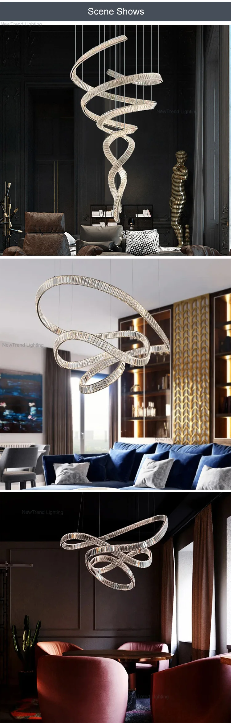 CPL-135 New Design Indoor Decoration Hotel Villa Mall Staircase Large Luxury Custom Oversized LED Crystal Chandelier manufacture