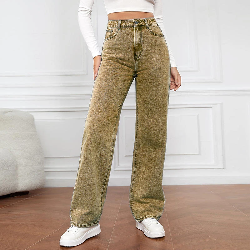 Women Jeans Straight Leg High Waist Blue Washed Cowboy Denim Pants Vintage 90's Streetwear Jeans factory