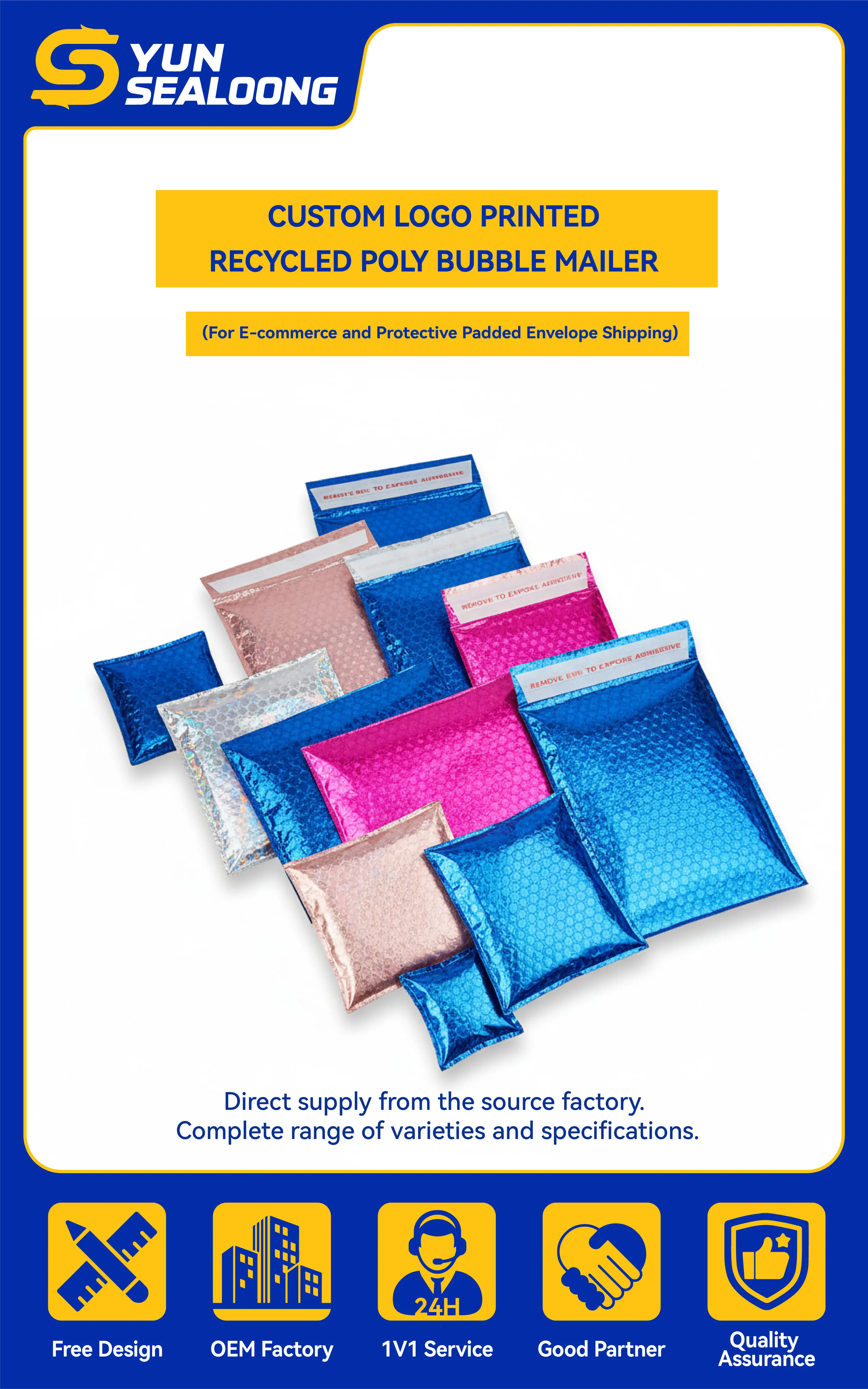 Custom Logo Printed Recycled Poly Bubble Mailer for E-commerce and Protective Padded Envelope Shipping