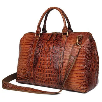Women New Crocodile Leather Duffle Bag Large 15.6 Inch Genuine Leather Laptop Bag Ladies Alligator Leather Handbag