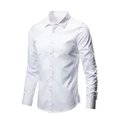 Men Office Formal Shirts Cheap Clothes Solid Color New Fashion Button Lapel Long Sleeve Spring Business Tops Blouse Casual Shir