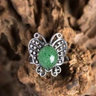Sterling Silver Stone Longquan Celadon Handmade Original Exquisite Butterfly Big Gem Sterling Silver Precious Stone Ring