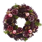 Decoration Wreath Wholesale Christmas Wreath Metal Red Color Pinecone With Ball Indoor And Outdoor Decoration