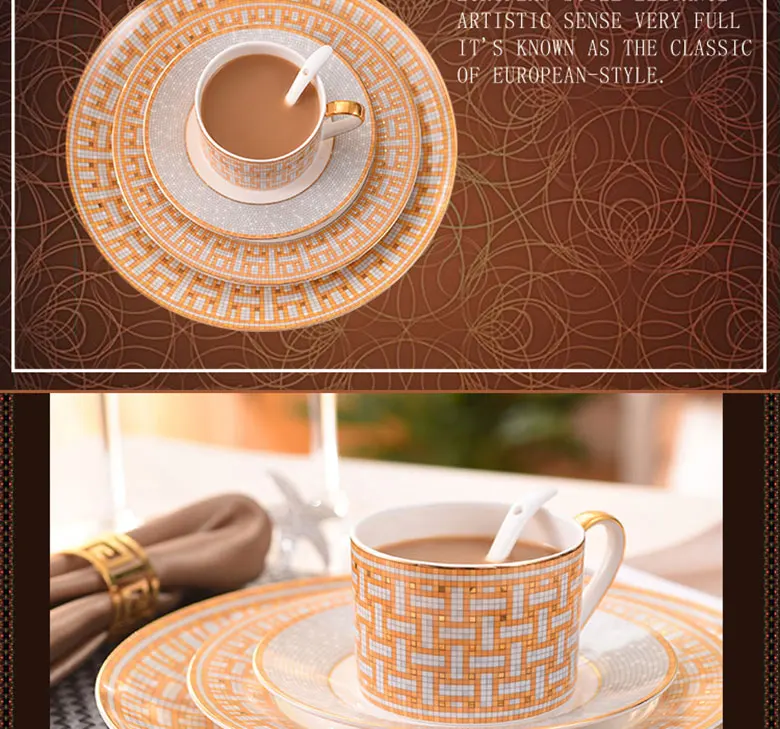 Wholesale Cup Coffee Reusable 16pcs Dinner 11oz Decal Fine Bone China Mug Dinnerware Set