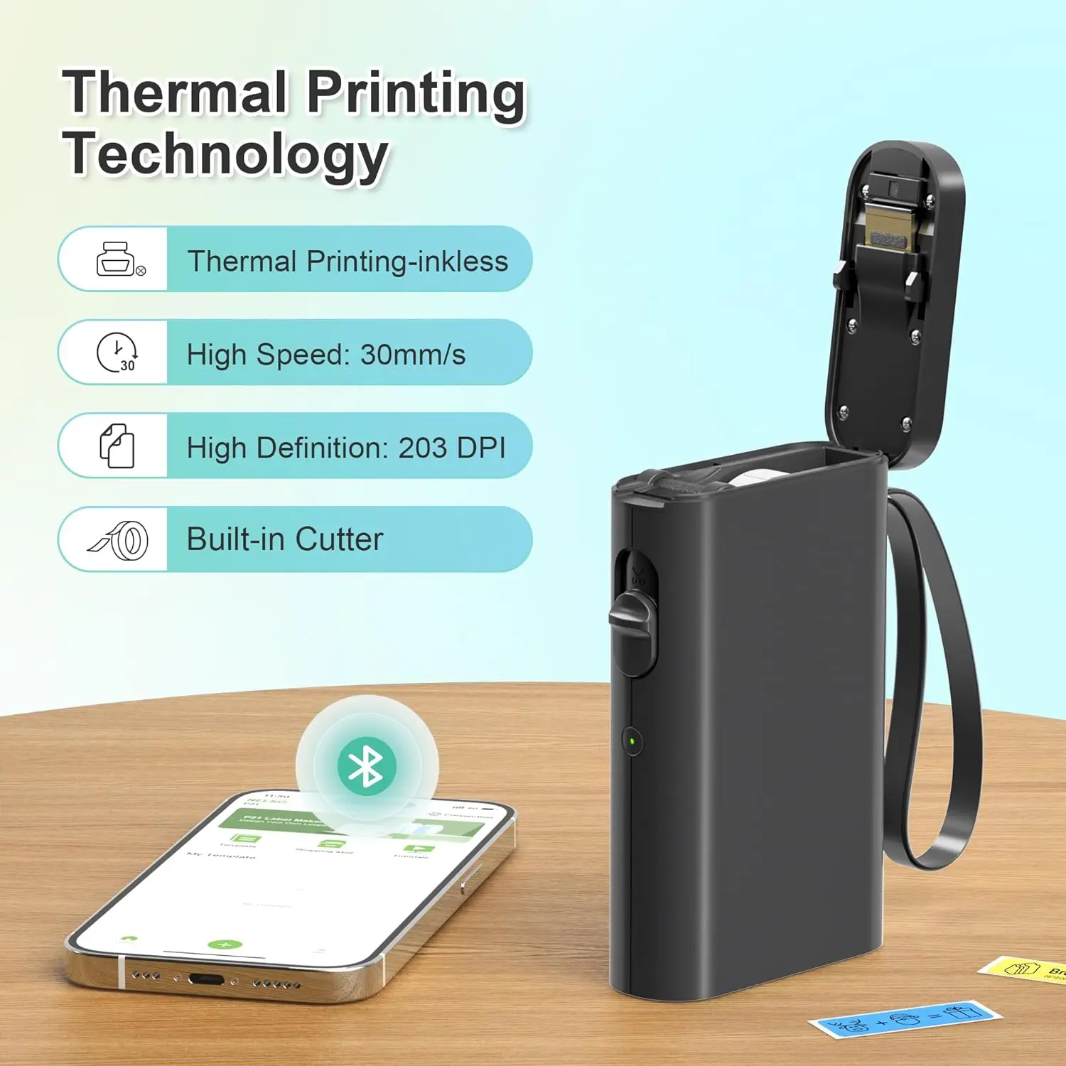Label Maker Machine with Tape, P21 Portable Bluetoolth Label Printer, Wireless Built-in Cutter Sticker Maker Mini Label Makers