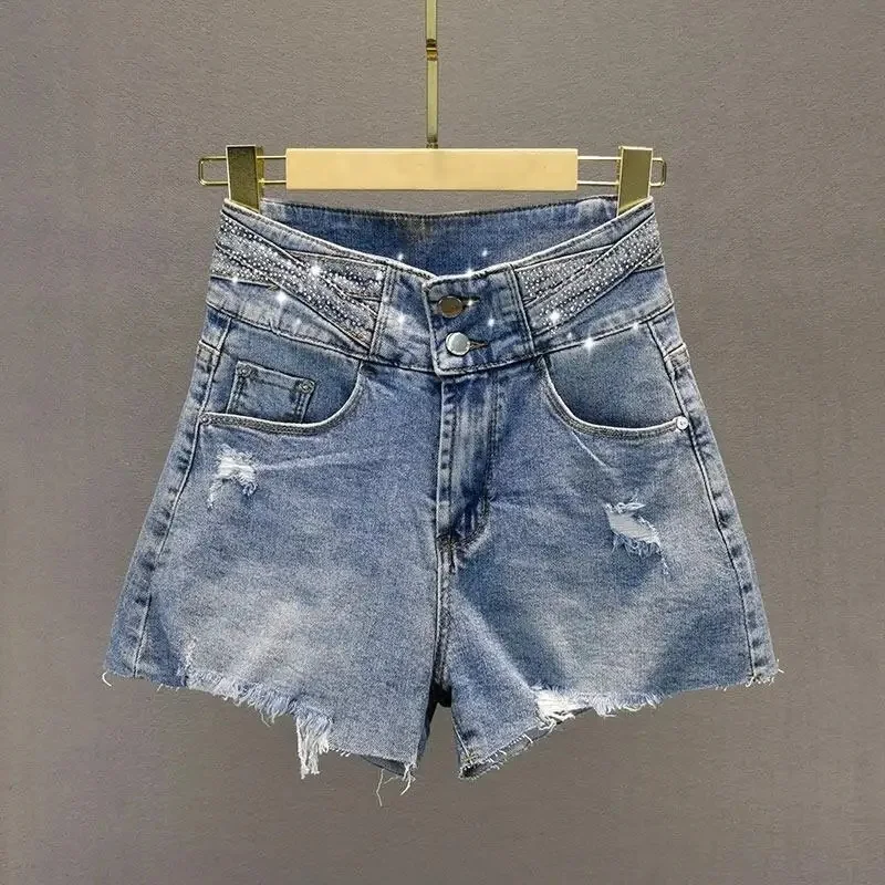 Women's High Waist Straight Leg Denim Shorts Solid Jean Shorts Summer Hot Pants with Pockets