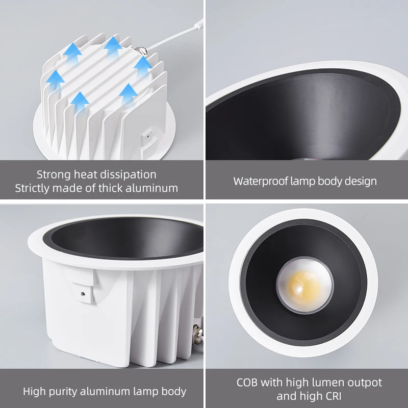 Factory frosted white Ip44 spotlights 5w 7w 10w 15w 20w 25w 30w High brightness anti-glare no main Led recessed downlight