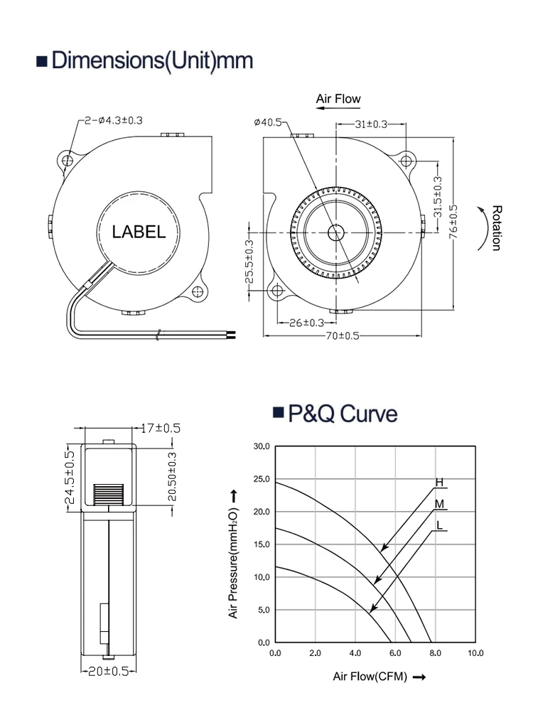 Centrifugal Blower, HB7520H12B, 75mm, Brushless, Plastic - detail 2