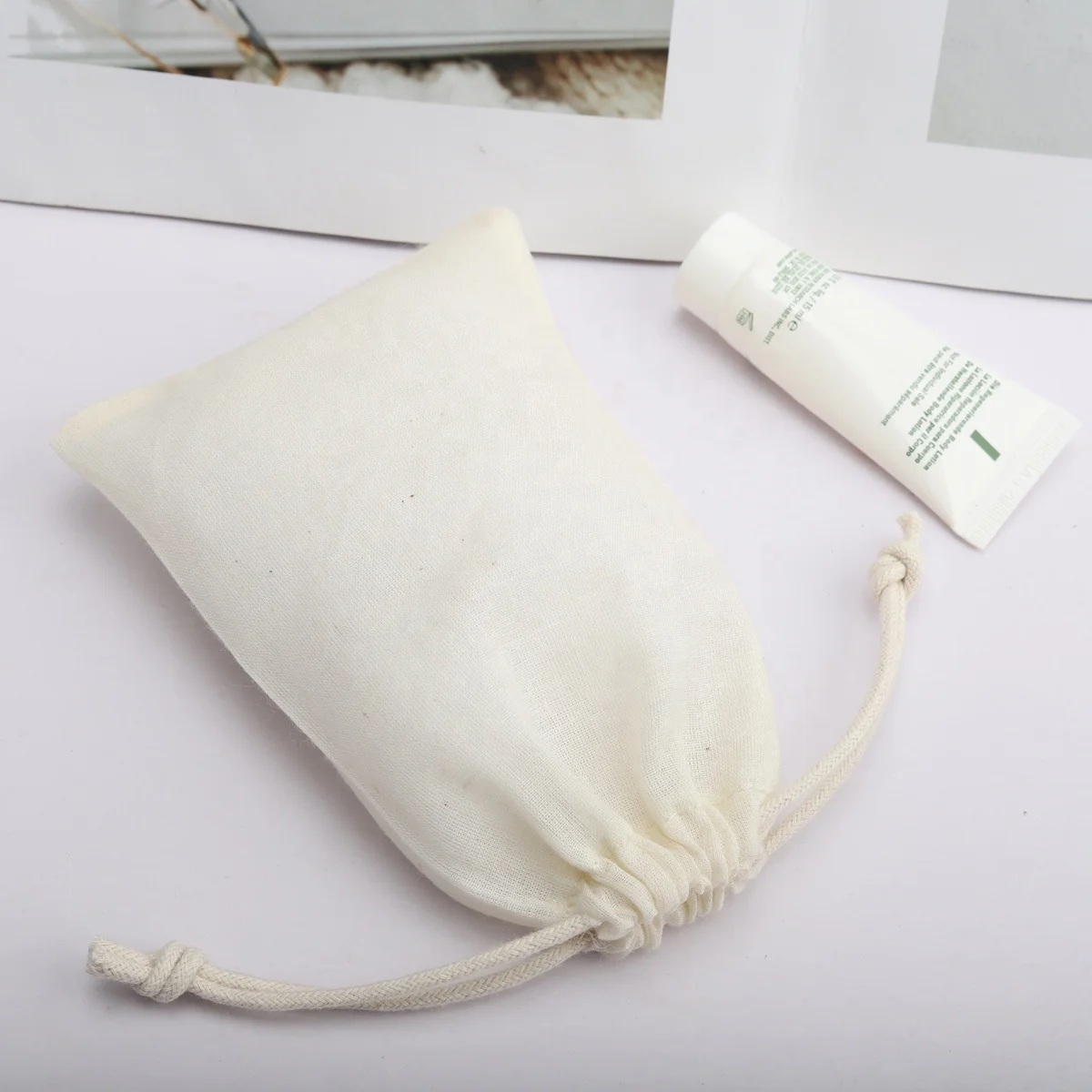 Reusable Thin Cotton Drawstring Tea Aromatherapy Candle Packing Drawstring Bag High Quality Gift Storage Muslin Pouch