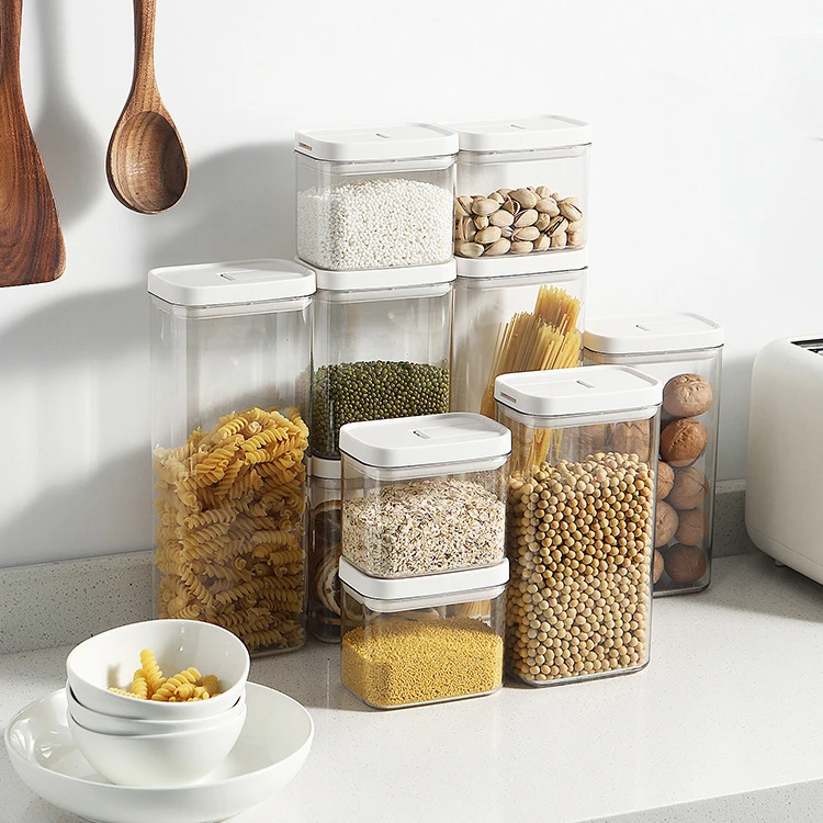 Home Kitchen Dry Food Storage Jar Lid Sealer Food Storage Container Set Plastic Kitchen Transparent Food Container Jar