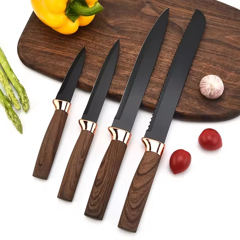 Best Selling 7pcs Stainless Steel Kitchen  Scissors Chef Knives Cleaver Black Knife Set  Cleaver Black Knife Set with Holder