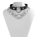 Necklace Goth Punk Love Heart Adjustable PU Leather Collar Chain Hollow Circle Heart Choker Necklace Set