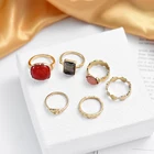 Ring 6pcs/set Cracked Square Resin Ring Set Ladies Retro Boho Style Fingertip Party Ring Girl Punk Jewelry Gift