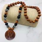 Wooden Beads Necklace Personalized Monogram Blank Wooden Disc Beads Necklace