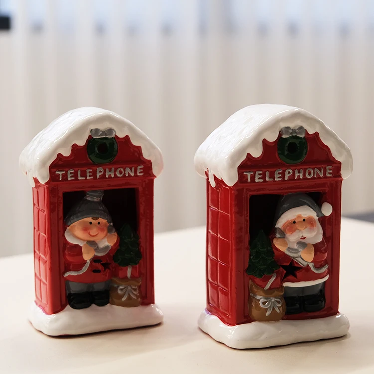 New Europe style home decoration ceramic Christmas ornaments with LED light porcelain Xmas Santa telephone