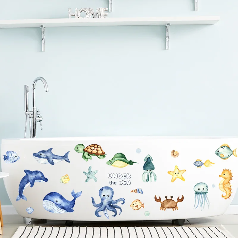 Underwater Creatures Turtle Octopus Wall Stickers For Bathroom Bedroom