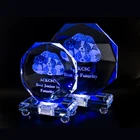 Blue 2020 Wholesale Colorful LED Lights Crystal Trophy Awards Custom 3d Laser Engraving Blue Crystal Glass Trophies
