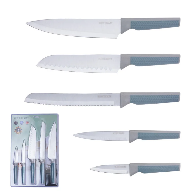 6pcs Multifunctional silicone handle high quality gift set Blister Packaging super sharp stainless steel chef knife tool set