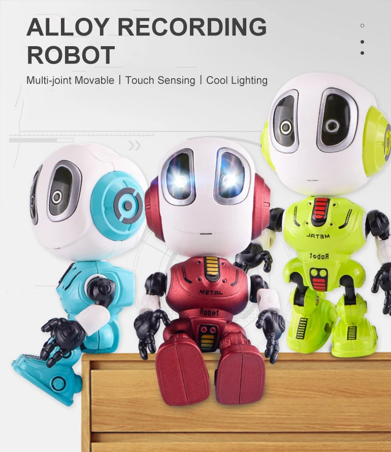 Kids mini talking smart recording touch reaction metal inductive robot with light