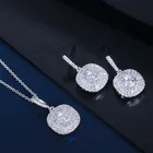 Jewelry Set Luxury Women White Gold Plated Square Zircon Earring Necklace Bridal Cubic Zircon Jewelry Set