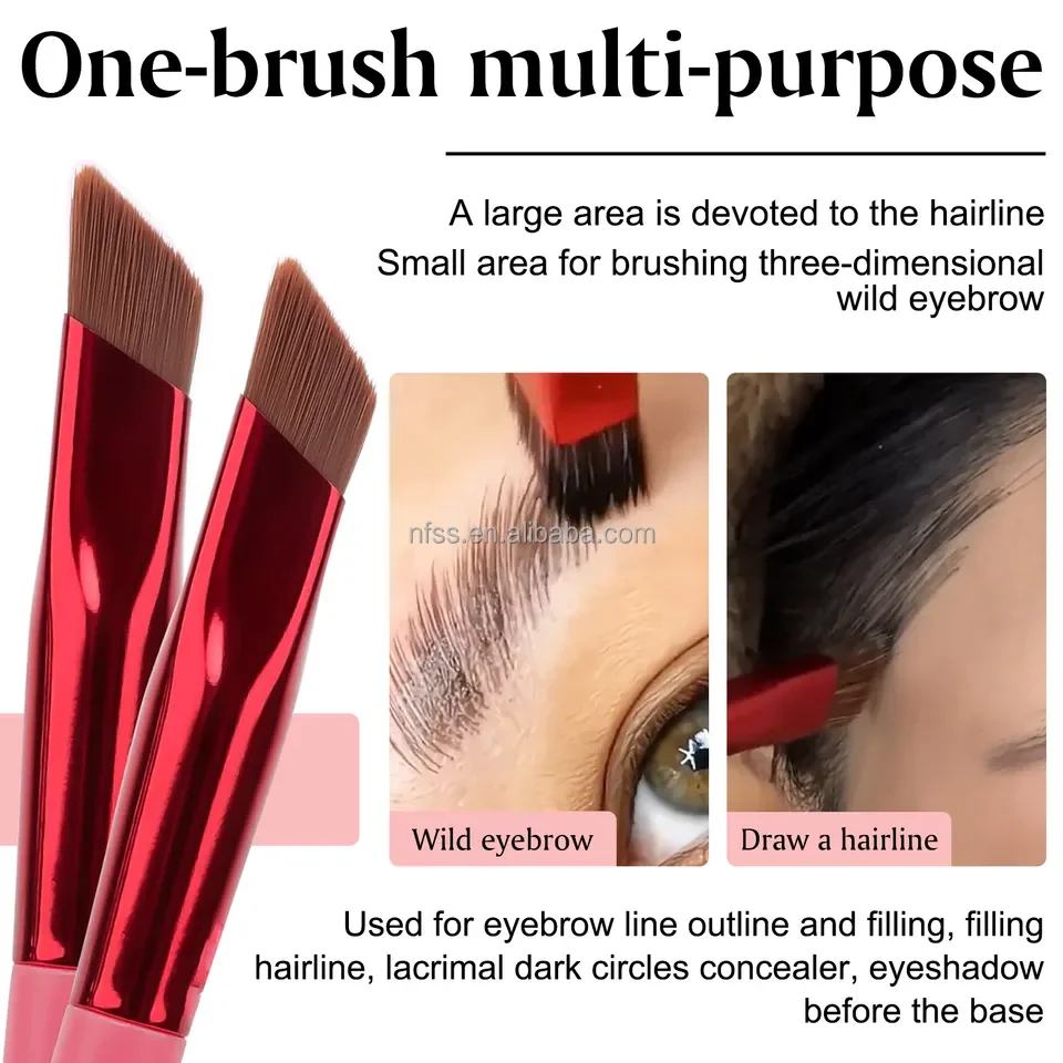 Custom Logo 4D Hair Stroke Stamp Brow Tinting Cosmetic Brushes Makeup Flat Angled Side Square  Multi Function Wild Eyebrow Brush