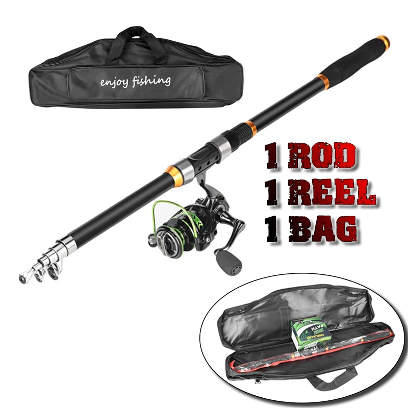 2.1M/2.4M Fishing Rod And Reel Combo Portable Telescope Spining Rod Bags Kits 