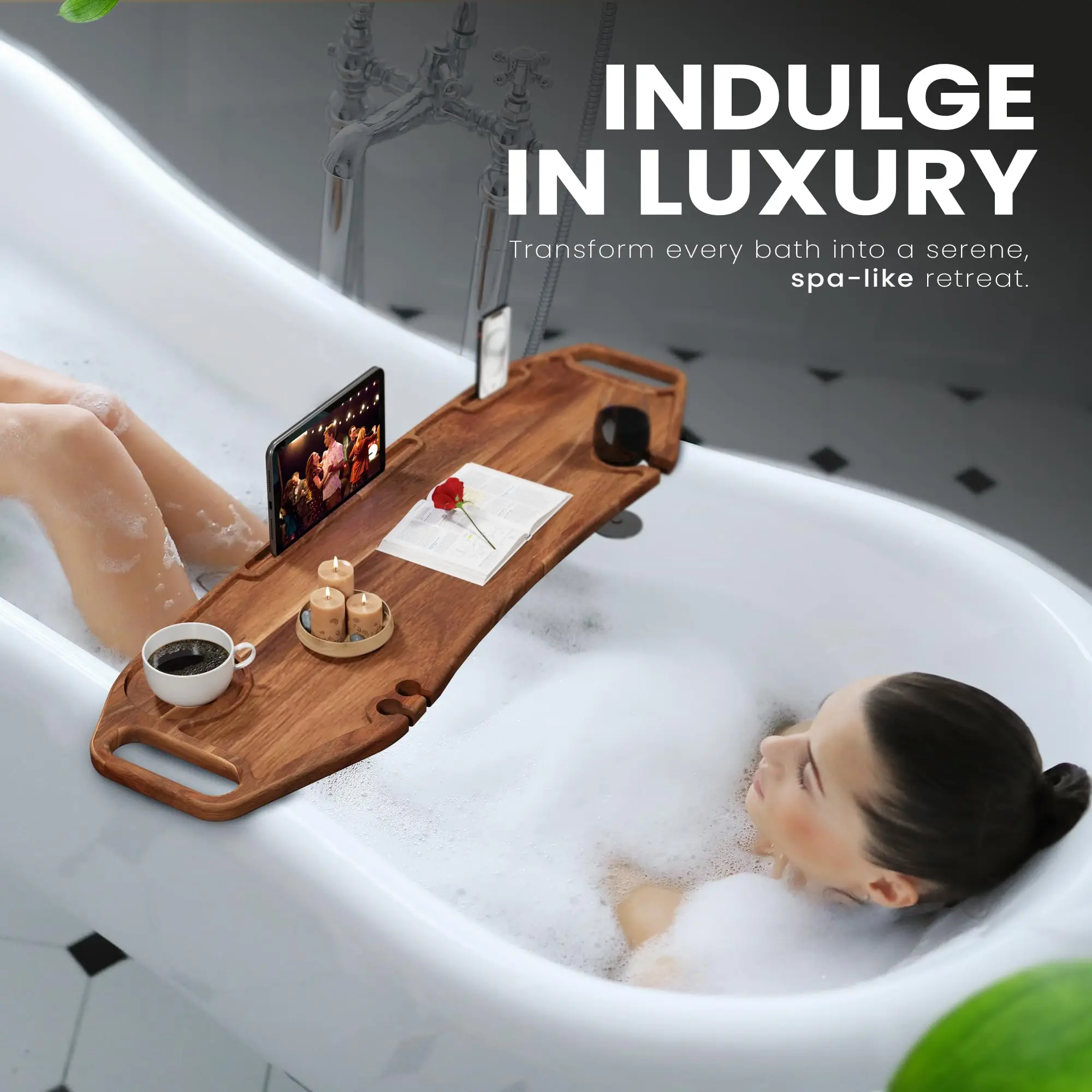 product luxury bathtub caddy tray acacia wood bathtub tray factory wholesale bath tray for tub use bathroom accessories-6