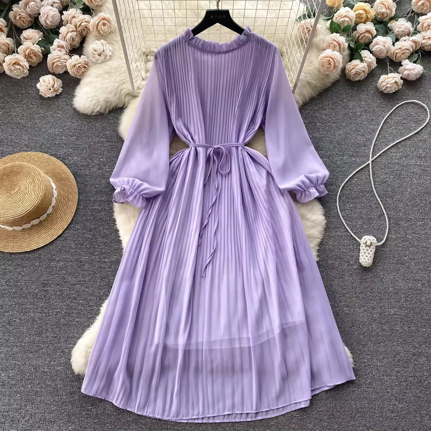 Womens Summer Dresses Crewneck Short Sleeve Waist Tie Ruffle Casual Chiffon A-Line Swing Mini Dress