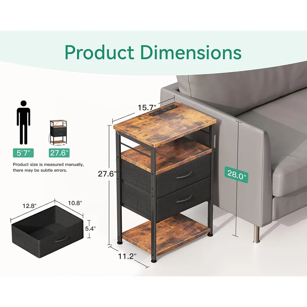 Modern 4-Tier Storage Bedside Nightstand Tall Night Stand with Charging Station and Drawers for Home Bedroom End Table factory