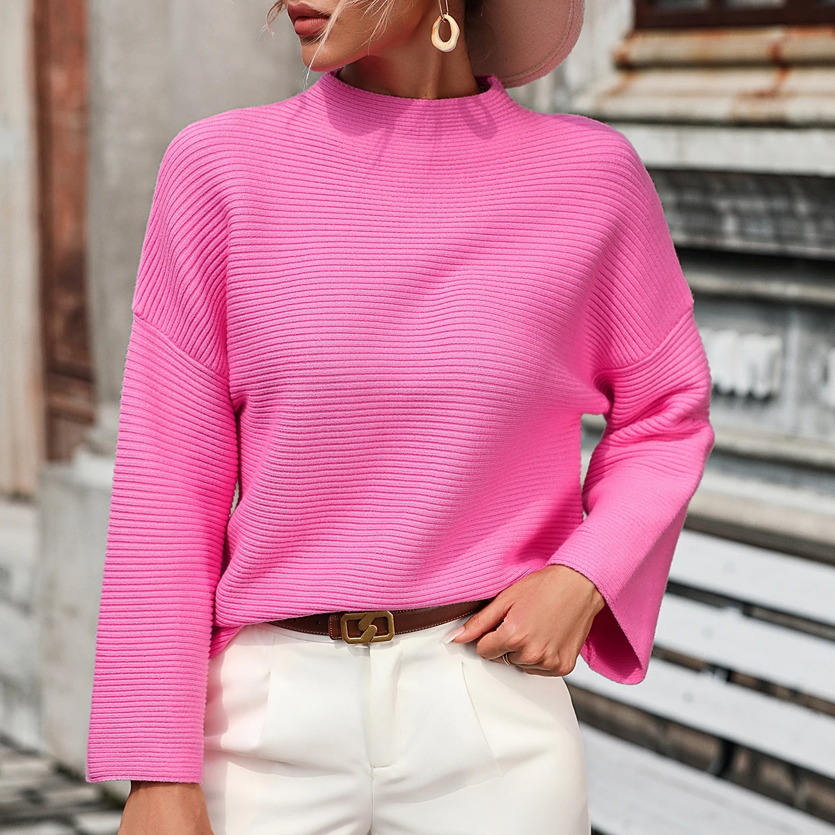 New Arrival Custom Woman Warm Knitwear Women's Solid Color Sweater