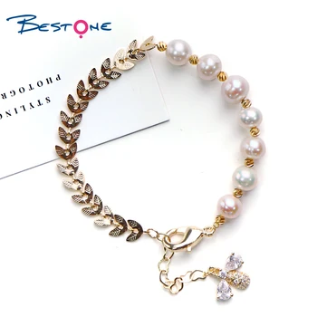 Bestone Wholesale 14K Gold Plated Chain and Natural Fancy Freshwater Pearl Bracelet