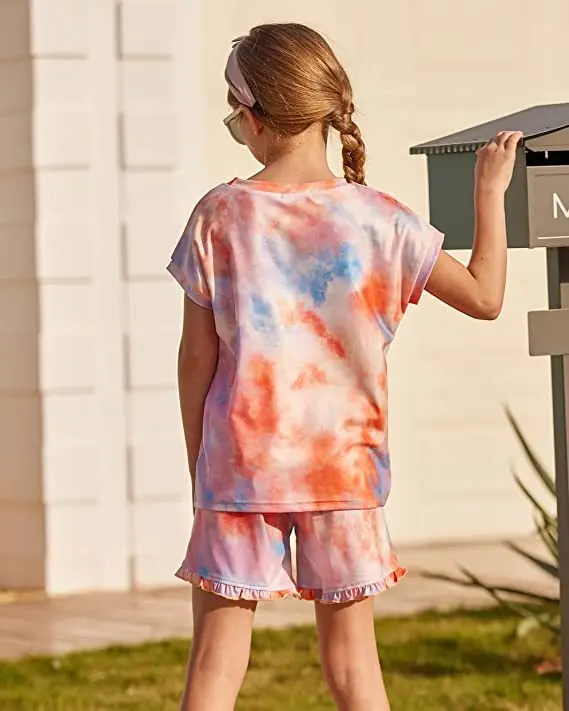 New casual children kids clothing two piece tie-dye shorts suit toddler baby girls summer outfits in stock