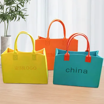 Customized Logo Printing Big Felt Shopping Tote Bag Packaging Bag, Promotional Bag Handled,tote Bag Silk-screen