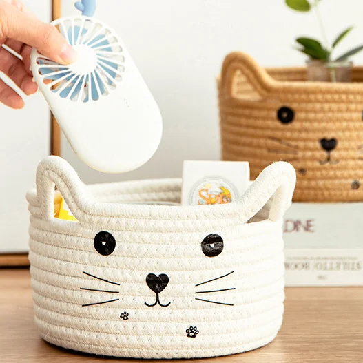 HUAYI 2024 New  cotton rope woven mini food storage basket Cat ear basket  for home restaurant hotel