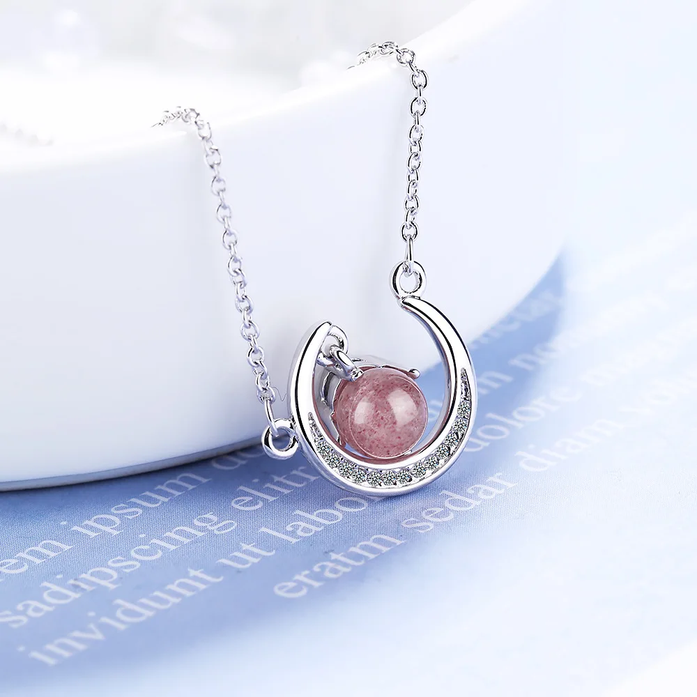 Pink Crystal Fresh Moon Short Clavicle Chain Strawberry Necklace