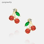 Earrings Stud Gold Sweet Fruit Earrings Cherry Fine Jewelry Stud Earrings Gold Plated Earrings