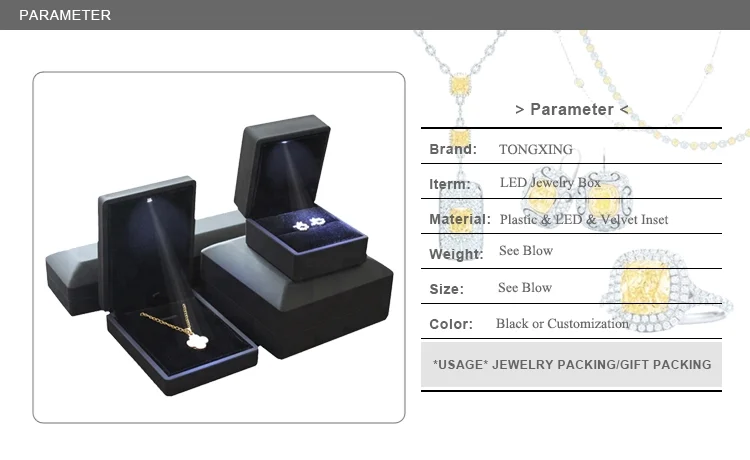 Hot Custom Color LED Light Ring Box High-End Velvet Material for Ring Bracelet Pendant Bangle Jewellery Box with Custom LOGO