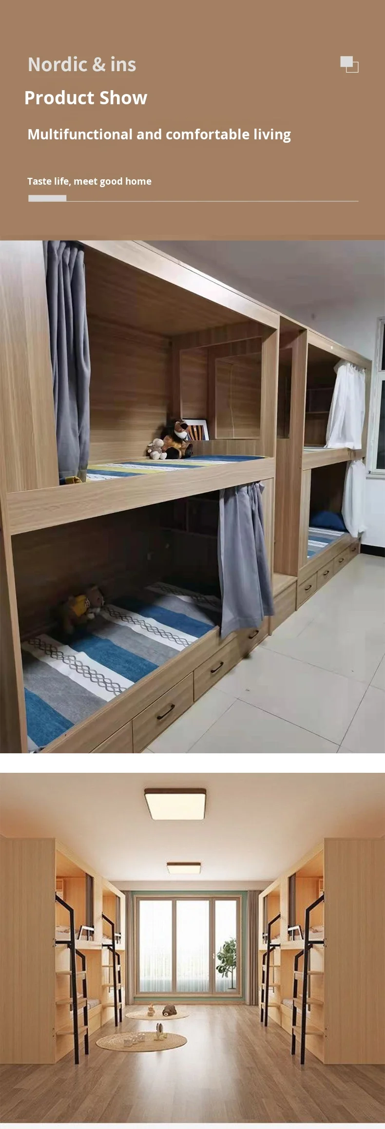 product minjun furniture space capsule bunk bed company employee university dormitory double layer solid wood full package high low bed-3