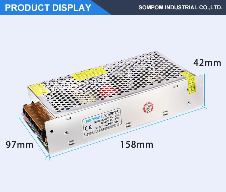 SOMPOM Single output 24v 5a smps power supply 120w adjustable power supply