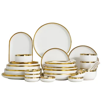 98pcs Luxury Embossed Gold Royal Style Bone China Dinnerware Dishwasher Safe Porcelain Dinner Sets Customized Eco-Friendly